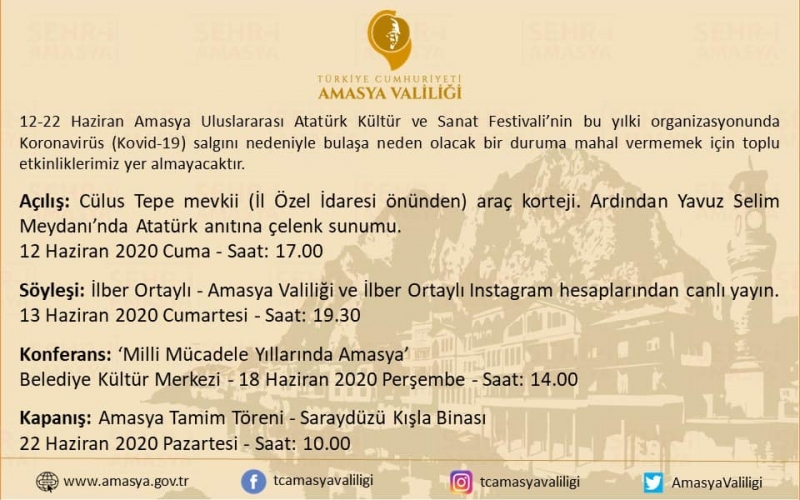12-22 Haziran Amasya Uluslararası Atatürk Kültür ve Sanat Festivali Kutlama Programı