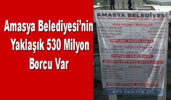Amasya Belediyesi’nin Yaklaşık 530 Milyon Borcu Var 