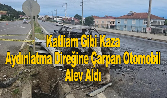 Katliam Gibi Kaza: Aydınlatma Direğine Çarpan Otomobil Alev Aldı