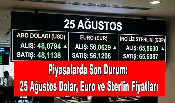 Piyasalarda Son Durum: 25 Ağustos Dolar, Euro ve Sterlin Fiyatları