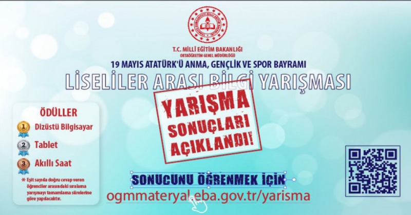 19 Mayıs Liseliler Çevrim İçi Bilgi Yarışmasında Türkiye 5.si Oldu