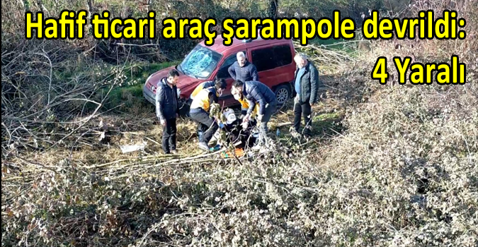 Hafif ticari aracın şarampole devrildiği kazada 4 kişi yaralandı.