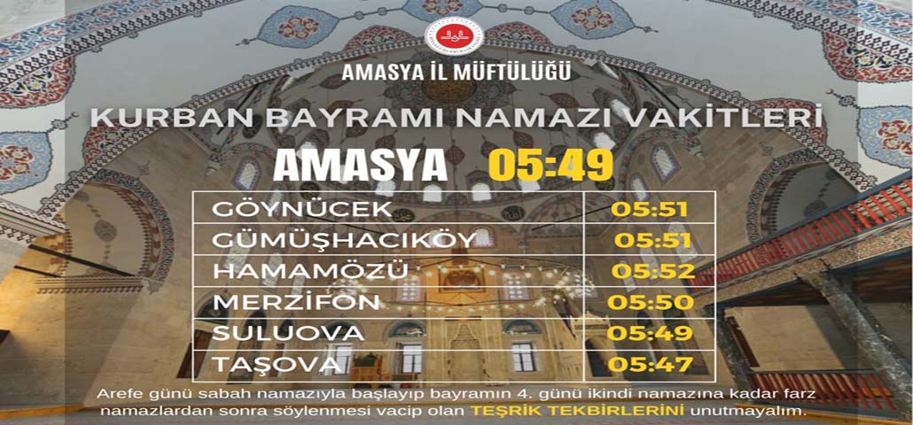KURBAN BAYRAMI NAMAZ VAKİTLERİ
