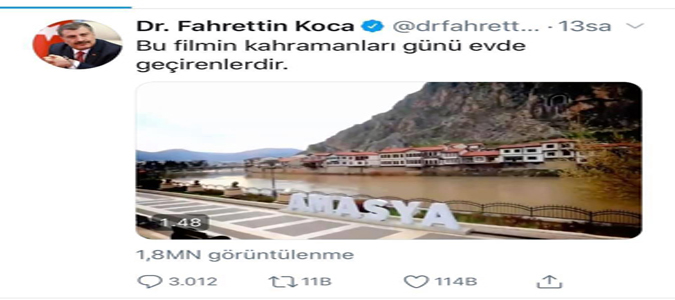 Bakan Koca’nın Attığı Tweetinde Amasya İlk Sırada Yer Aldı